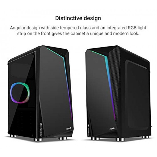 Zebronics Enyo Premium Gaming Cabinet Comes with Tempered Glass Side Panel,LED Strip On Front, Top Magnetic Dust Filter & RGB Fan