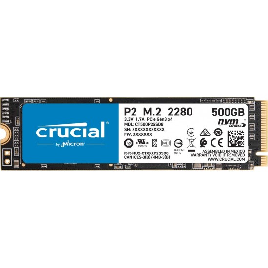 Crucial P3 500GB NVMe PCIe M.2 SSD