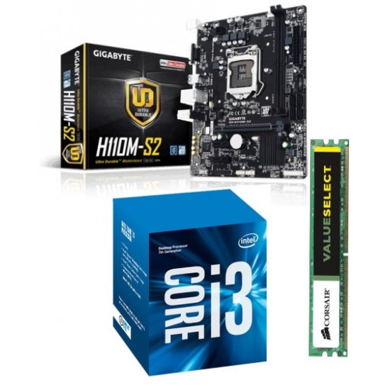 Gigabyte H 110M Mother board + Core I 3 (6100) + Ram 8 Gb DDR 4 (New) Motherboard Combo