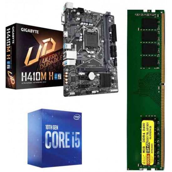 Gigabyte H 410M Motherboard + Core I 5-10400 + Ram 8 GB DDR 4 Motherboard Combo