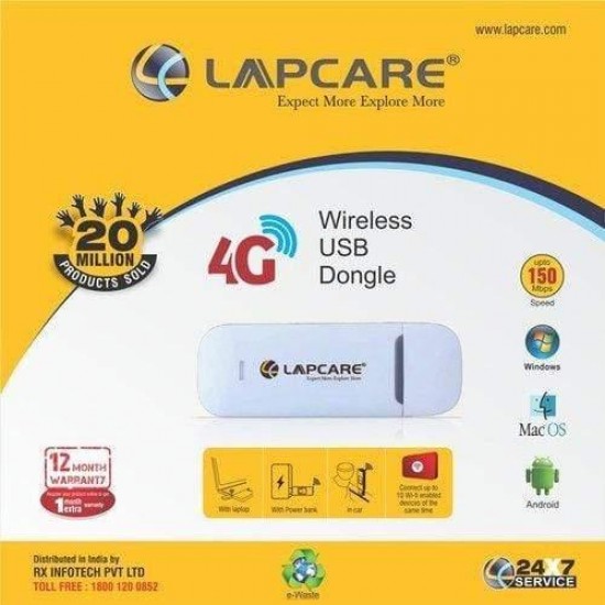 lapcare F90 4G USB Modem with Wi-Fi : Works with All The Telecom Operators Sim Card 
