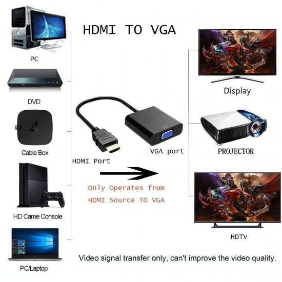 HDMI to VGA Female Adapter with 3.5 mm Audio AUX Cable Gold Plated for Computer, Laptop, HDTV, Xbox ( NOT for VGA to HDMI )