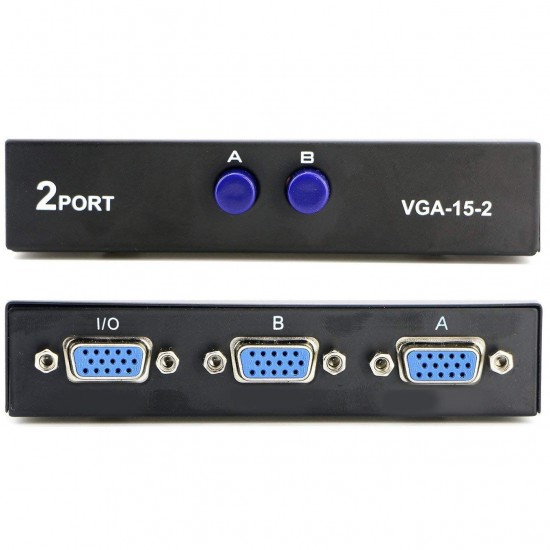 VGA Switch 2 In 1 Out Port Press Button Two Way VGA Vedio Switch for PC TV Monitor 