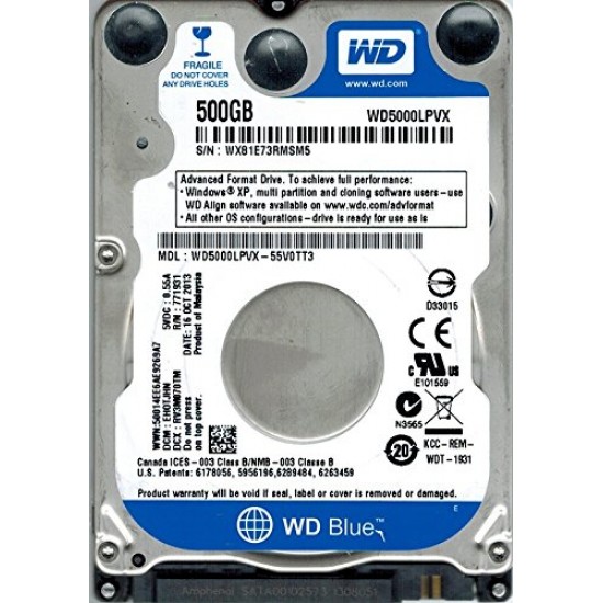 WD5000 LPVX -7mm 500GB SATA 6Gbp/s 2.5" Laptop Hard Drive
