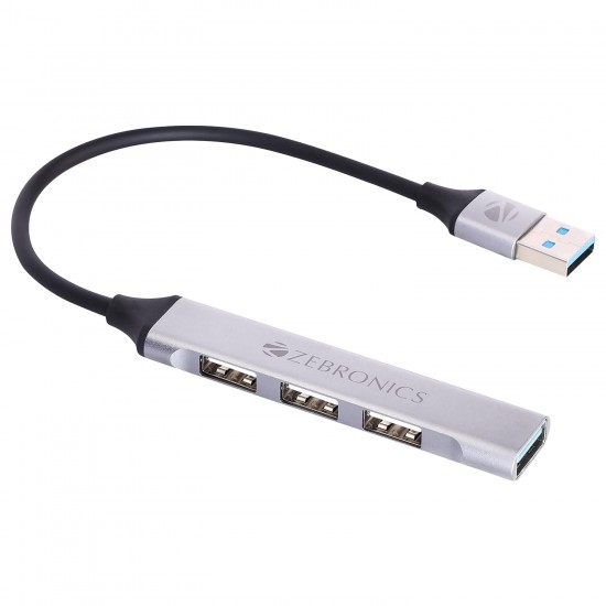 Zebronics 200HB USB 3.0 4 Port hub with Hi Speed Data Transfer Metal Body Sleek Design and Plug Play 