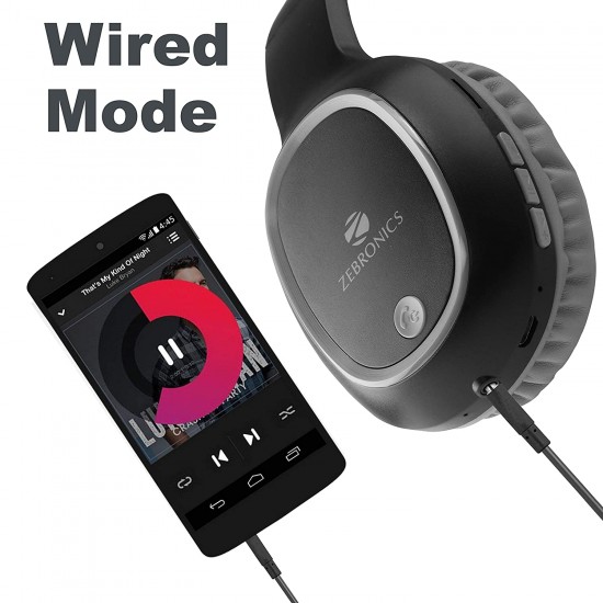 Zebronics Zeb-Thunder Wireless BT Headphone with AUX Connectivity, Built in FM, Call Function, 9Hrs* Playback time and Supports Micro SD Card (Black)