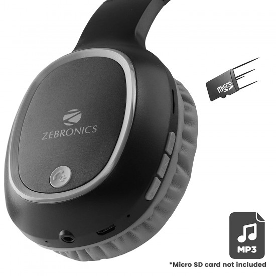 Zebronics Zeb-Thunder Wireless BT Headphone with AUX Connectivity, Built in FM, Call Function, 9Hrs* Playback time and Supports Micro SD Card (Black)