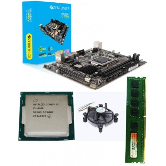 Zebronics / Foxin H 110M Mother board + Core I 3 (6100) + Ram 16 Gb DDR 4 (New) Motherboard Combo