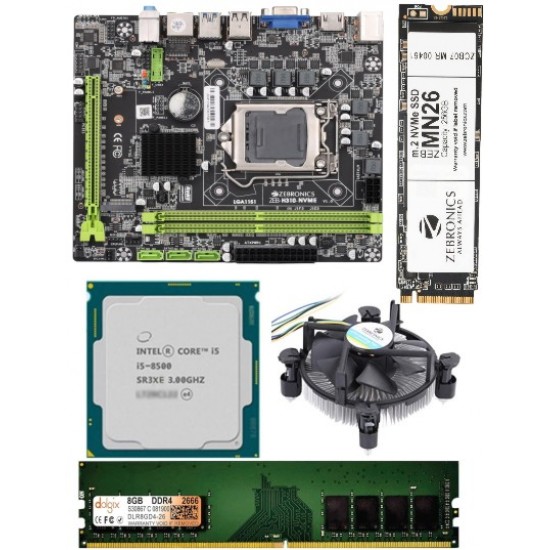 Zebronics Z310 Motherboard + Core I5-8400 Processor + Ram 8 GB DDR 4+ Fan+ 256 Nvme Motherboard Combo