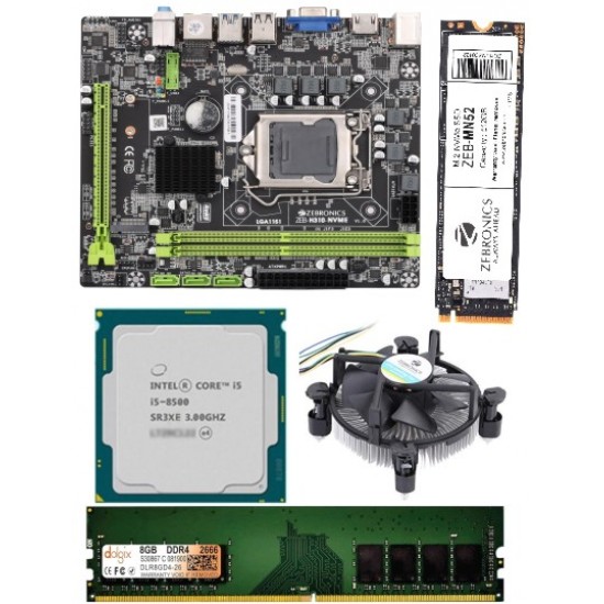 Zebronics Z310 Motherboard + Core I5-8400 Processor + Ram 8 GB DDR 4+ Fan+ 512 Nvme Motherboard Combo