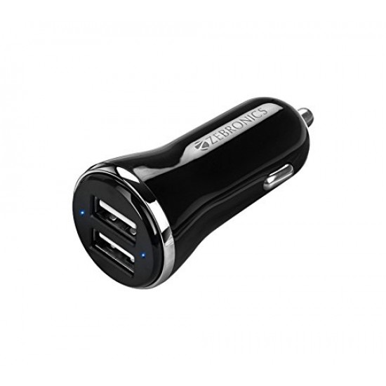 Zebronics ZEB-CC32A Dual-Port USB LED Indicator with Smart IC Fast Car Charger - Black